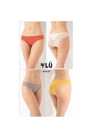 Kadın Dantelli 4'lü Paket Karşık Renk Külot Asorti-3 C1t0n0o408 001