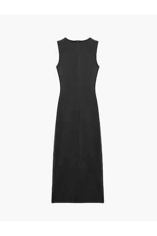 Koton Slim Fit Bisiklet Yaka Yırtmaçlı Drape Detaylı Kolsuz Midi Elbise Antrasit 7wak80091ek