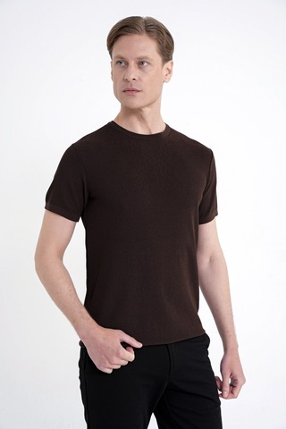 Efor Comfort Fit Rayon Karışımlı Kahverengi Bisiklet Yaka Tişört Ts 925