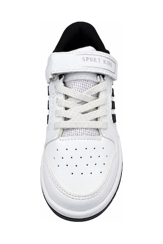 Papucumun Dünyası Çocuk Bağcıklı Cırt Cırtlı Kolay Giyimli Günlük Spor Ayakkabı Sneaker Beyaz Siyah