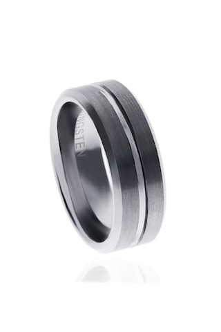 Erkek Gümüş Renk Çizgi Detay Tungsten Yüzük