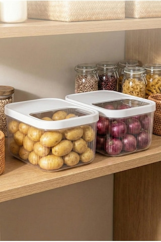 2'li 12 Lt Multibox Beyaz Kayar Kapaklı Saklama Kabı & Erzak Kabı & Patates Soğan Kovası Beyaz