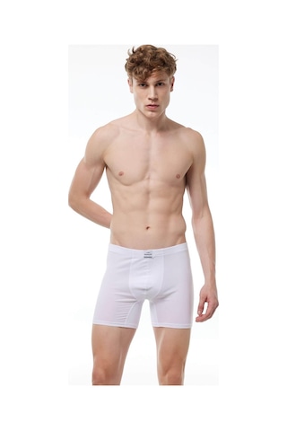 Malabadi 073 Erkek Likralı Uzun Boxer-Beyaz