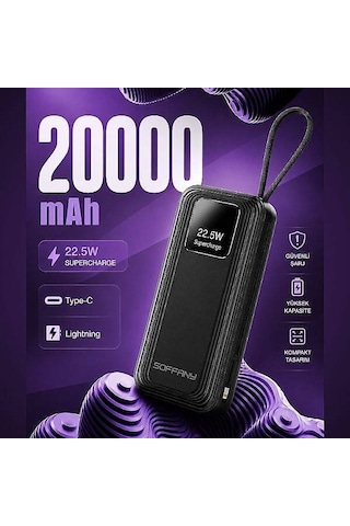 Hy-320 20.000 Mah Powerbank 22.5w Type-c + Lightning Çıkışlı Siyah