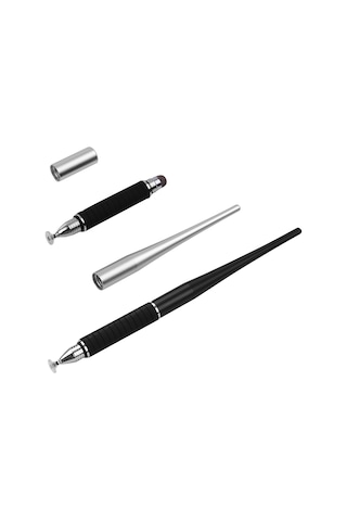 Springsun 2'li Metal Dokunmatik Kalem: İki Uçlu Fiber+disk Hassas Yazma Ve Çizim, Ek 2 Fiber+2 Disk Ucu, Siyah+gümüş