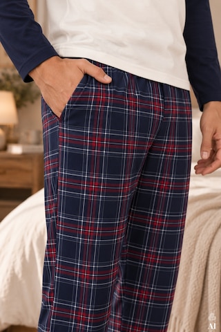 Erkek Pamuklu Uzun Kollu Cepli Pijama Takımı Ke30110 Lacivert - Beyaz