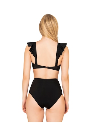 Endeep Kadın Fırfırlı İp Detaylı Yüksek Bel Bikini Takımı Siyah