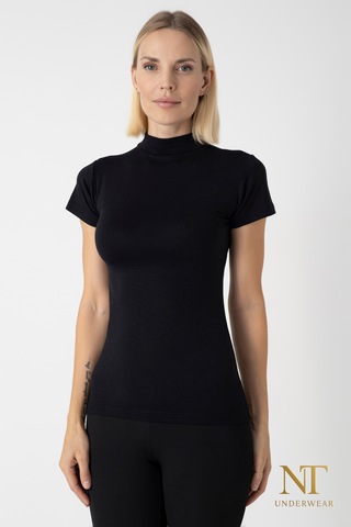 Nt Underwear Kadın Bambu Balıkçı Yaka Yarım Kol Body - T-shirt Hafif, Rahat Ve Şık Siyah