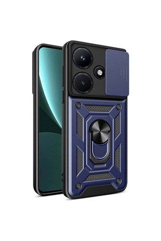 Ennar İnfinix Hot 30i Kılıf Magnetik Standlı Sürgülü Kamera Korumalı 360 Döner Yüzüklü Kapak Lacivert