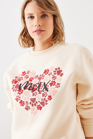Shade Kadın Üç İplik Şardonlu Yuvarlak Yaka Pati Baskılı Sweatshirt Mbhs005 60601005 - Bej