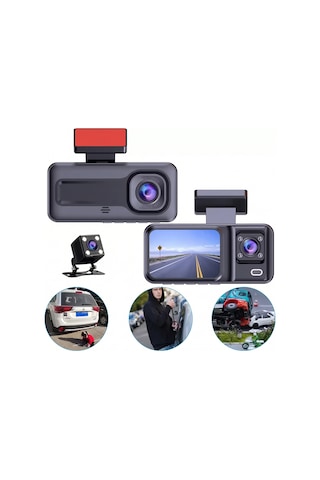 Full Hd 1080p Wi-fi 3 Kameralı Araç Içi Kamera Araba Güvenlik Kamerası Gece Görüşü Ön Geri İç Kayıt