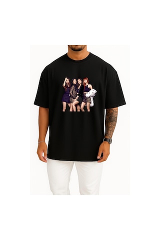 Bahriyeli Collection Oversize Blackpınk Magazine Gq K-pop Elle Göğüs Tasarımlı Unisex T-shirt Siyah
