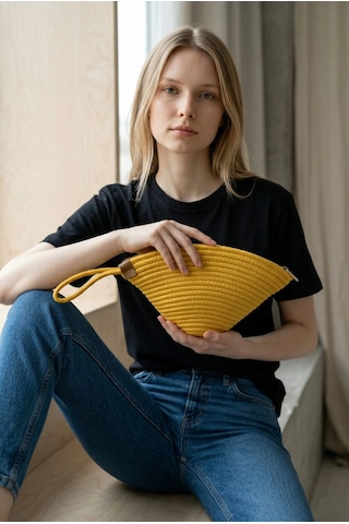 Efw Rome Handmade Hasır Clutch Çanta Sarı
