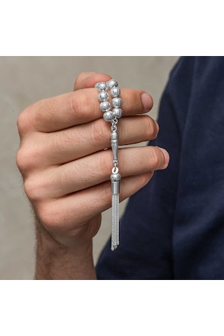 Gümüş Yuvarlak Çizgili Erkek Tesbih Sl12631 Gümüş