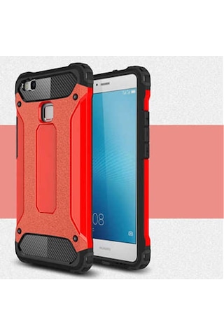 Kilifone - Huawei P9 Lite Mini Uyumlu - Kılıf Çift Katman Koruyucu Crash Military Tank Kılıf - Kırmızı Kırmızı