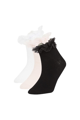 Defacto Kız Çocuk 3'lü Pamuklu Patik Çorap C2937A8NSKR1 Çok Renkli