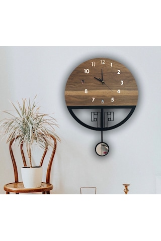 STE Design Sessiz Sarkaçlı Ahşap Duvar Saati Ahşap - Metal