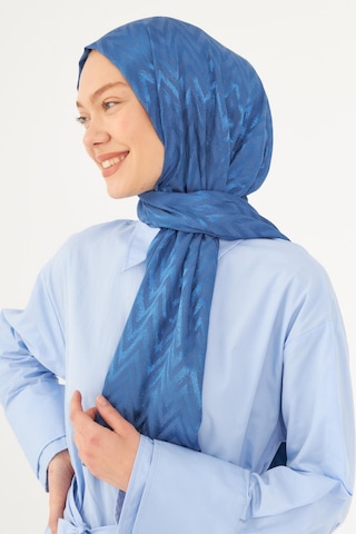 Mirsoy Scarf Zikzak Desen Parlak Jakar Şal - Mavi Mavi