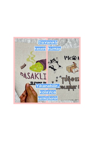 Kişiye Özel Dinozor Konseptli Keten Beslenme Örtüsü 28x40 Cm - Yıkanabilir İsimli Servis Bezi Krem