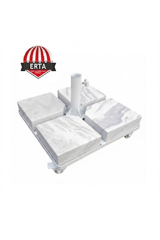 60 Cm X 60 Cm Mermerli Şemsiye Ayağı Altlığı Tekerlekli Stoplu Tüm Şemsiyelere Uyumludur Beyaz