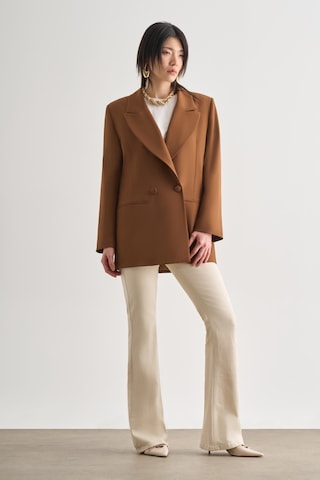 Mizalle Oversize Çift Yırtmaçlı Kahverengi Blazer Ceket Kahverengi