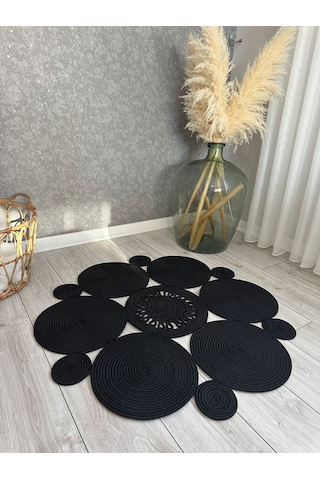 Bohem Jüt El Dokuma Halı Jüt İplik Halı Jüt Doğal Kilim Recycle Kilim Halı Jüt Örme Özel Tasarım Siyah