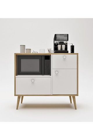 Floradesign Fresh Kahve Köşesi / Çok Amaçlı Dolap / Airfryer Dolabı / Mutfak Organizeri Meşe+beyaz