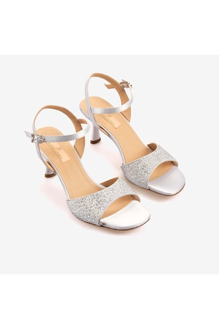 Hawen Angels Kadın Kösele Taban 7,5cm Topuklu Saten Gece & Abiye Ayakkabı 6895-26-v1 Lame