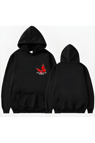 Startmore Kelebek Baskılı Kapüşonlu Sweat Siyah