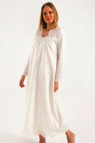 Kadın Ekru Lohusa Pamuklu Tesettür Gecelik 38110