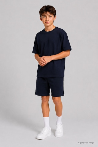 TOMMYLIFE Lacivert Oversize Fit Basic Erkek Çocuk Şort Takım - 11335
