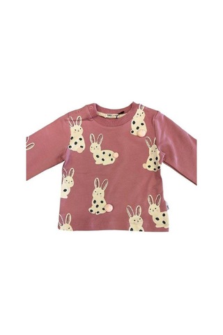 Zekids Kız Bebek Tavşan Baskılı Sweatshirt-14845 Gül Kurusu