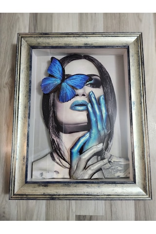 Mavi Kelebekli Kız 35 X 50 Rölyef Tablo