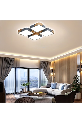 Kare Antrasit Kumandalı Dimli 3 Işık Renkli Ahşaplı 50x50cm Led T Anrasit