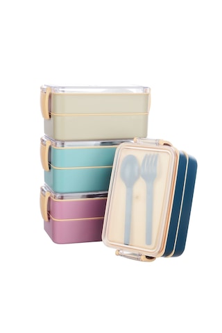 Fely Çatal Kaşıklı Çift Katlı Beslenme Kabı Lunch Box Toplam 900 Ml 400 Ml Ve 500 Ml Pembe