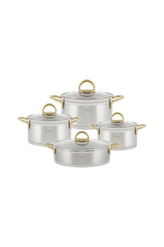 Hisar Orion İndüksiyon Tabanlı 8 Parça Çelik Tencere Seti Titanyum Gold