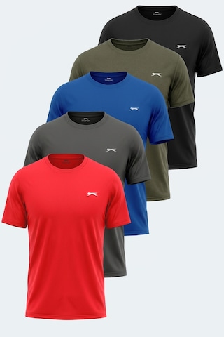 Slazenger Odalıs 5 Li Set Erkek Tişört Siyah - Koyu Gri - Lacivert -