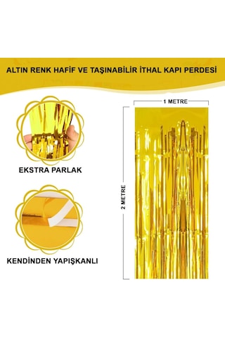 Altın Gold Renk Ekstra Metalize Parlak Saçaklı Arka Fon Perde İthal A Kalite 1x2 Metre Nessiworld Aklby-bsva58 Diğer