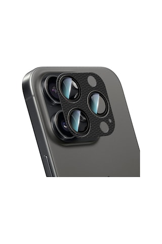 Apple Uyumlu iPhone 16 Pro Caseworld Karbon Fiber Serisi Anti Reflective Full Kamera Lens Koruyucu Siyah