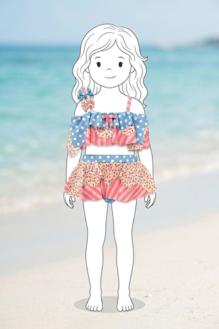 Zuzunga Fırfırlı Kız Çocuk Renkli Şeker Desenli Bikini Takımı Pembe