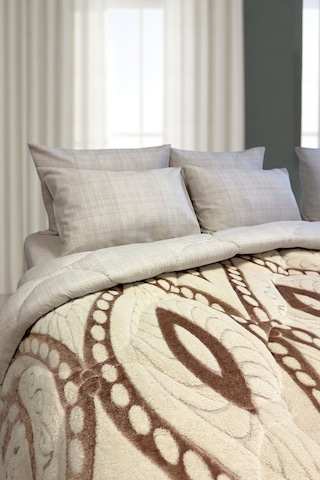 Alla Turca Desenli Jakarlı Wellsoft Uyku Seti-özel Çanta Hediyeli-düz Çarşaflı 2 Yastık Kılıflı, S.kahve/krem Krem - Sütlü Kahverengi