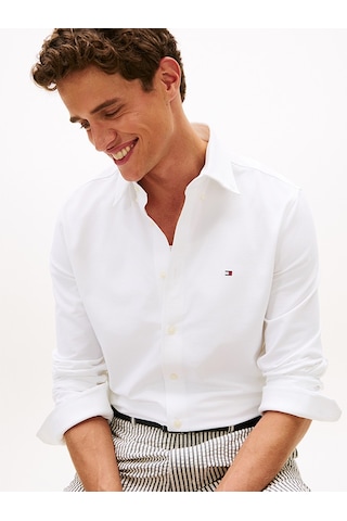 Tommy Hilfiger Performance Pıque Oxford Erkek Beyaz Uk Gömlek - Mw0mw41781