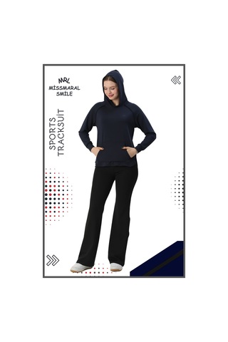 Kadın Spor Eşofman Takım İspanyol Paça Çift Cepli Alt &kapüşonlu Kanguru Cepli Üst Lacivert 3053 Lacivert