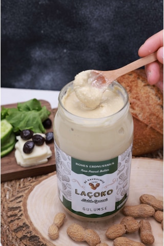 Laçoko Kişiye Özel Şekersiz Saf Katkısız Fıstık Ezmesi Glutensiz Vegan Doğal Az Kavrulmuş Çiğ Yer Fıstığı Ezmesi 1 KG