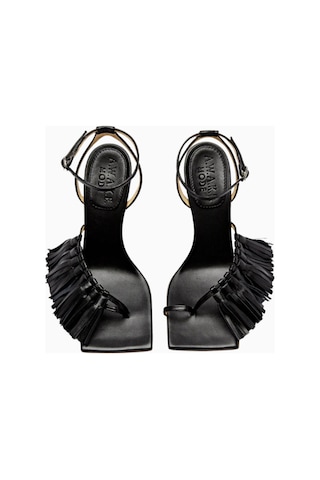 A.w.a.k.e. Mode Delta Yüksek Püsküllü Sandalet, 80mm Stiletto Topuklu, Italya Üretimi Siyah