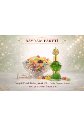 Songül Fıstık Kolonyası Ve 500 Gr Şölen Bayram Şekeri Paketi Karışık Sert Ve Meyve Aromalı Jöle Şeker Bayram Misafir İkram Seti