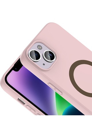 Maks Technology iPhone Uyumlu 13 Kılıf M-safe Şarj Özellikli Mkst Aris Silikon Kapak - Açık Pembe