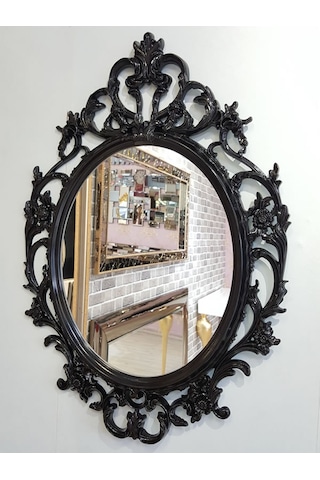 Ayna Denizi Vintage Taç Model Siyah Renk Dekoratif Ayna Siyah