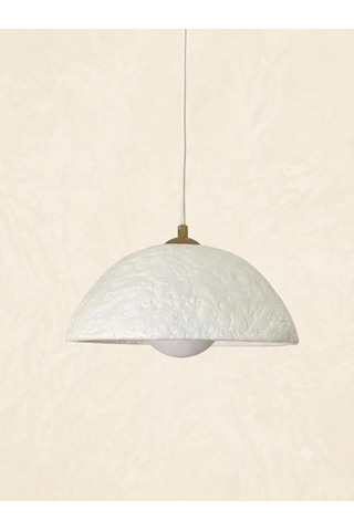 El Yapımı Kil Sarkıt Lamba - Wabi Sabi Dekoratif Led Avize - 25 Cm Beyaz