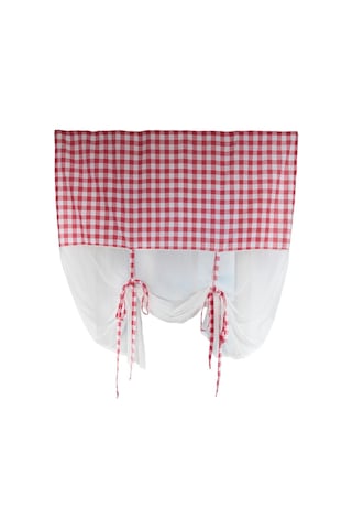 Naturel Potlu Ekose Tül Perde Retro Kırmızı